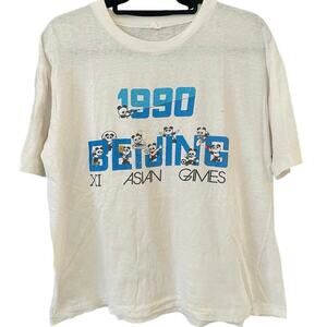Vintage 90s Beijing XI Asian Games 1990 Pandas Single Stitch Cropped Shirt L